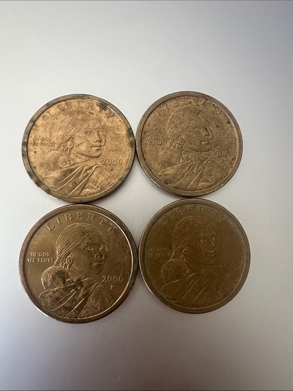 Four (4) 2000 Sacagawea One Dollar Coins